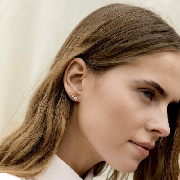 Gold Plated Cubic Zirconia Ear Crawler Earrings Mini Silver Faux Diamond - Picture 2 of 5